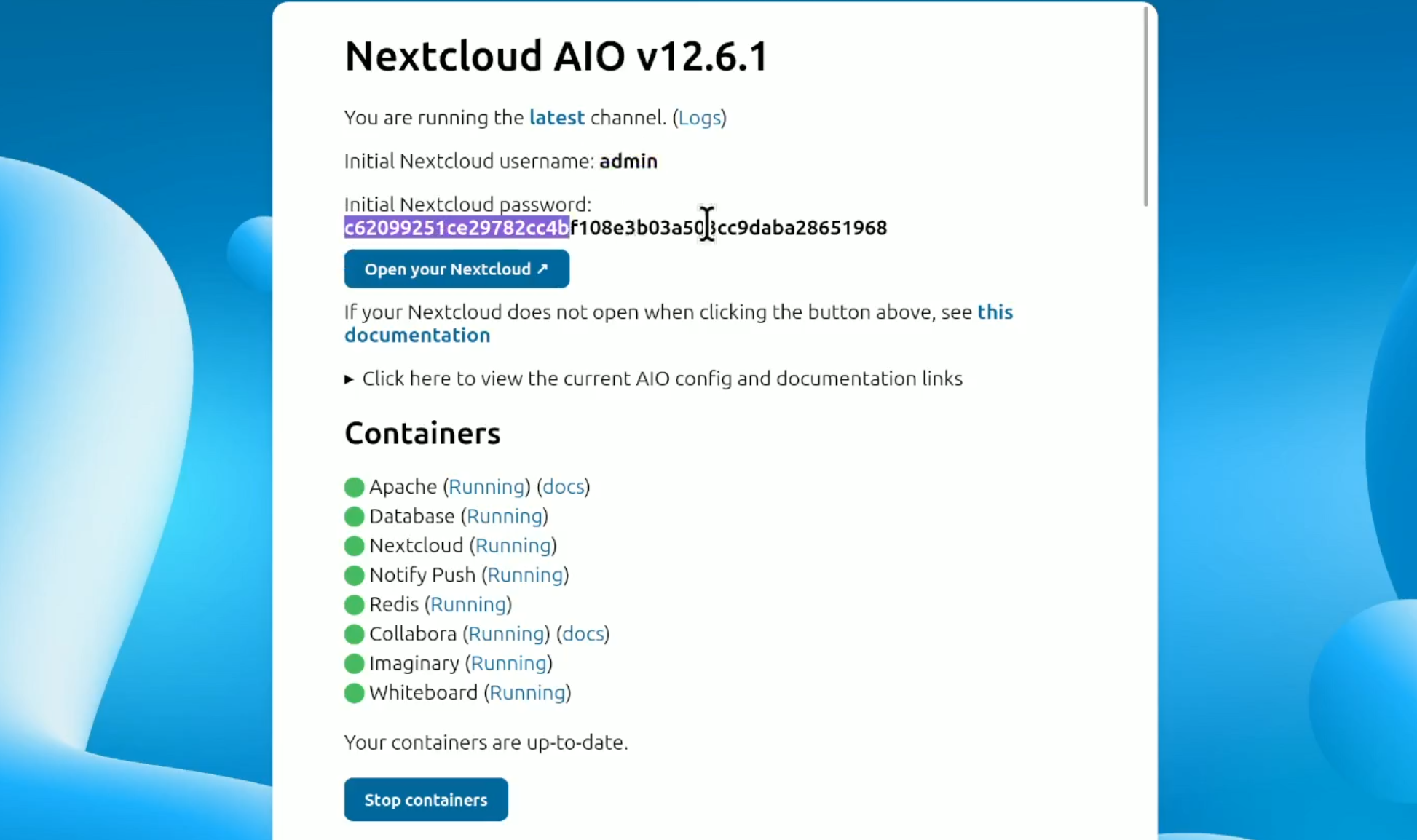 Nextcloud-AIO server running on local host system