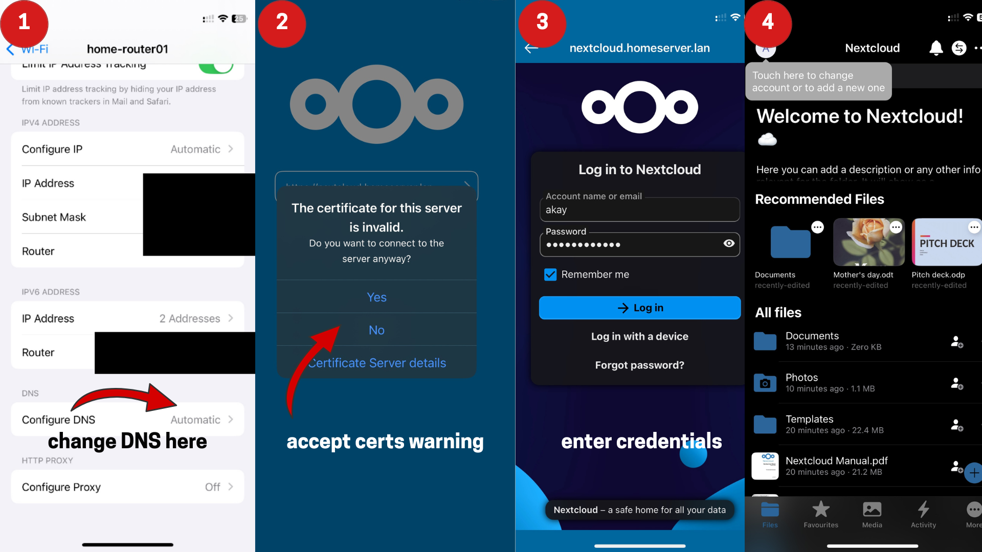 connecting client devices to Nextcloud-AIO server