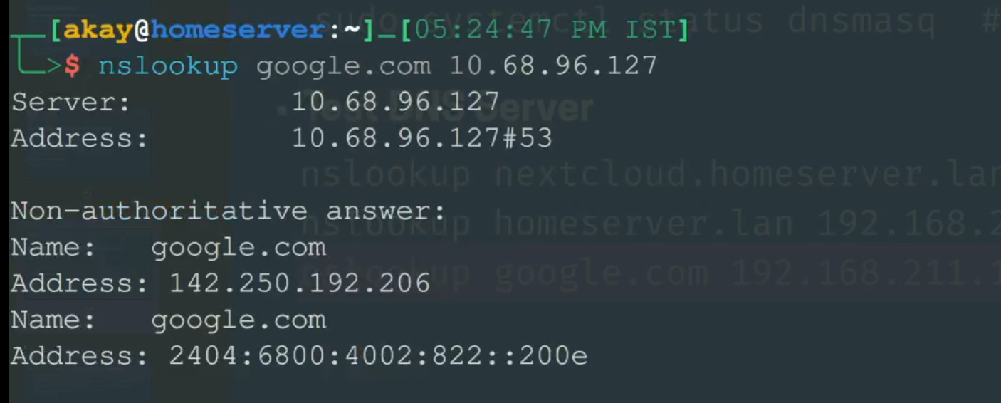 Nextcloud-AIO testing if dns server working properly using nslookup command