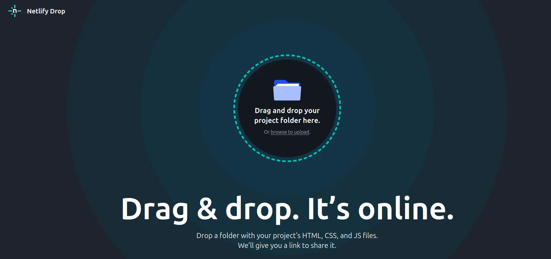 netlify drag and drop option