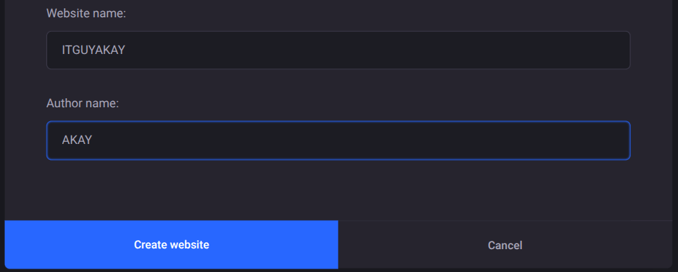 publii CMS setting up name for new website